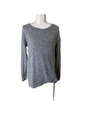 Express Pullover Top Women XS Grey Side Cinched Ruched Long Sleeve Marl Knit
